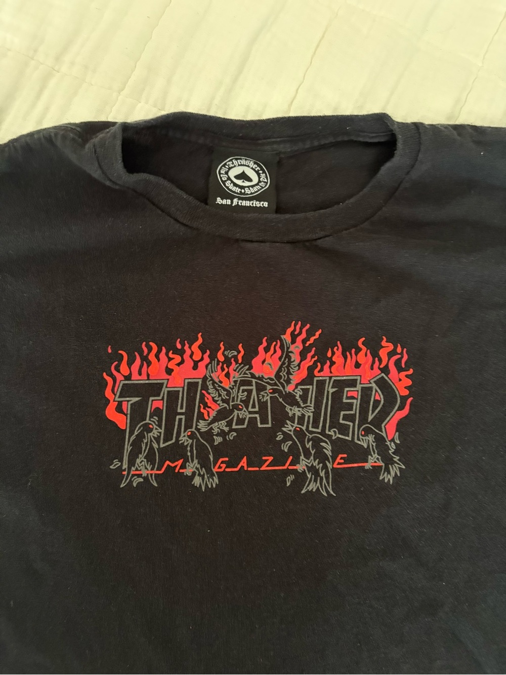 Thrasher Black Tee with Red Flame Logo
